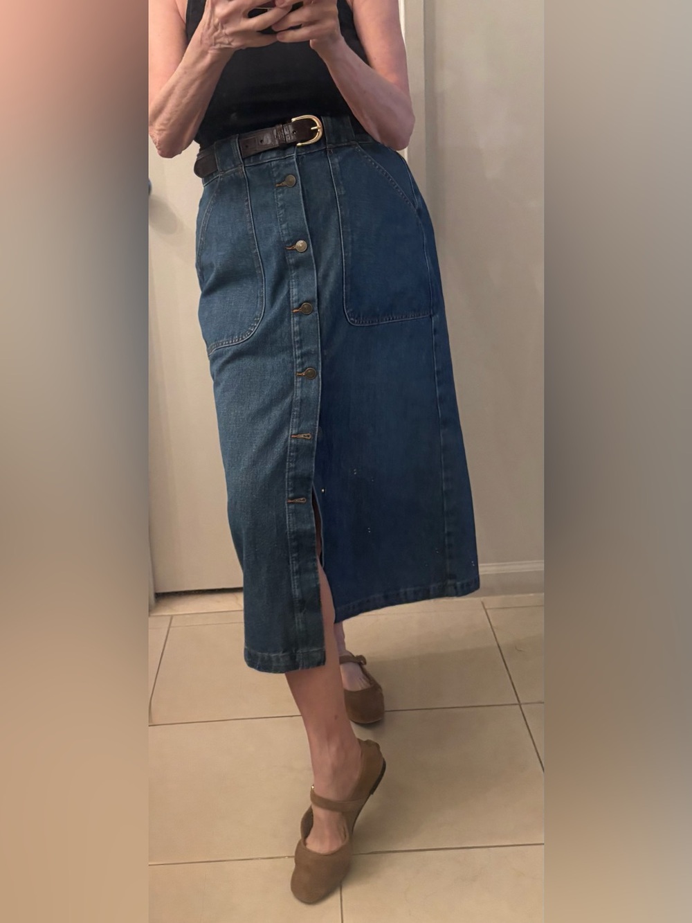 Frame Denim Dark Blue Button-Front Midi Skirt